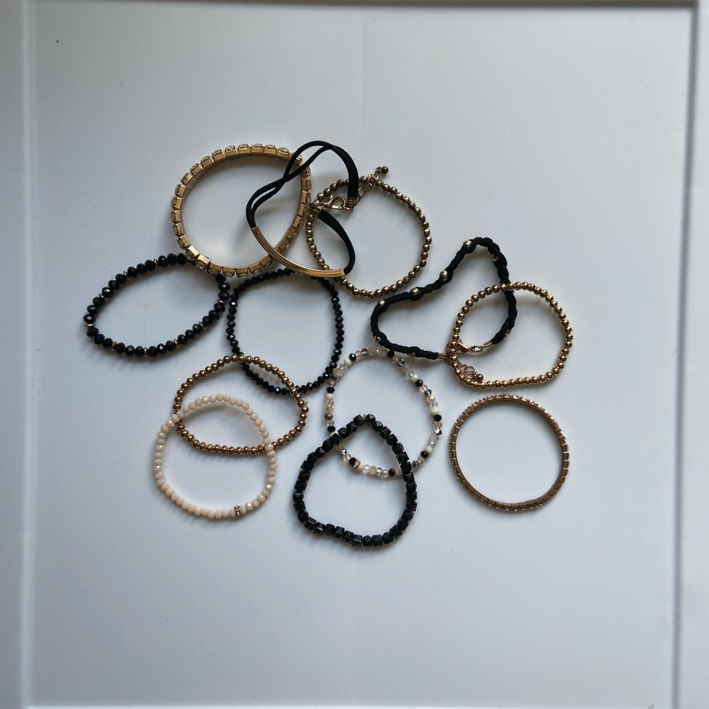 12 bracelet set (gold, black, white)